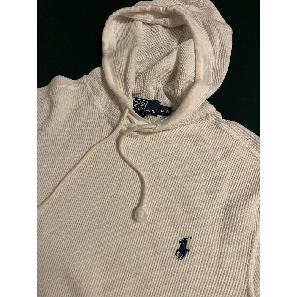 Polo Ralph Lauren Waffle Thermal Pullover Hoodie Shirt MED Pony Preppy Layer